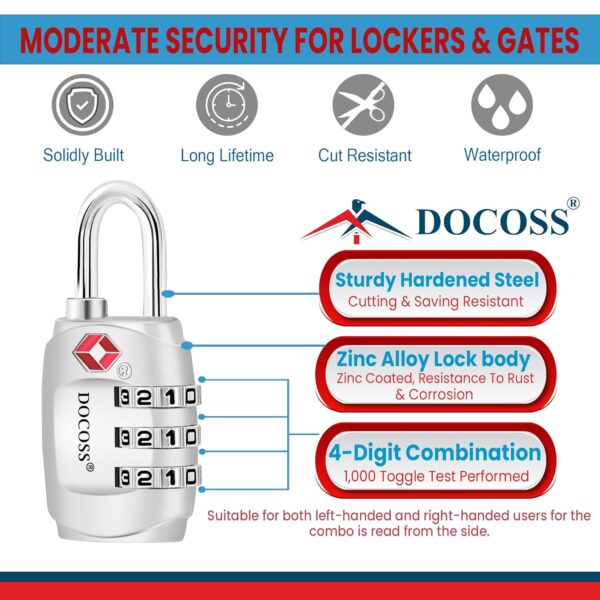 DOCOSS-Set of 2-331-Metal TSA Locks for luggage/Number Lock for Bag Luggage TSA Lock Number Password Travel Locks (Multi-Color) - Image 4