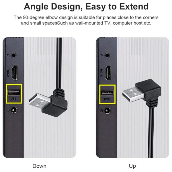 Storite 15CM USB 2.0 Extension Cable USB Male to Female Converter Adapter Extender Cord Up Angle - Black - Image 5