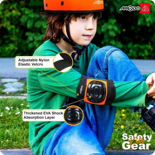 APRODO Kids Protective Set Guard for Skating, Cycling & Skateboarding, (Suitable for Age Group 5 to 12 Years Old) (Neon Orange) - Image 3