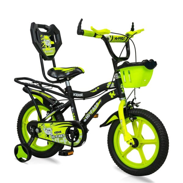 HI-FAST Kidoz Fun and Easy-Ride 14 Inch Cycles for Kids Ages 2-5 Years with Training Wheels and 95% Assembled, Rigid, Green