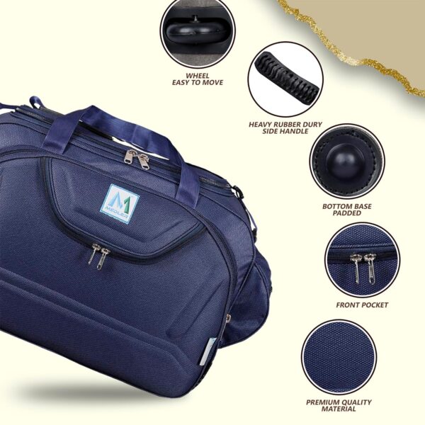 M MEDLER Epoch Nylon 55 litres Waterproof Strolley Duffle Bag- 2 Wheels - Luggage Bag - (Navy Blue) - Image 8