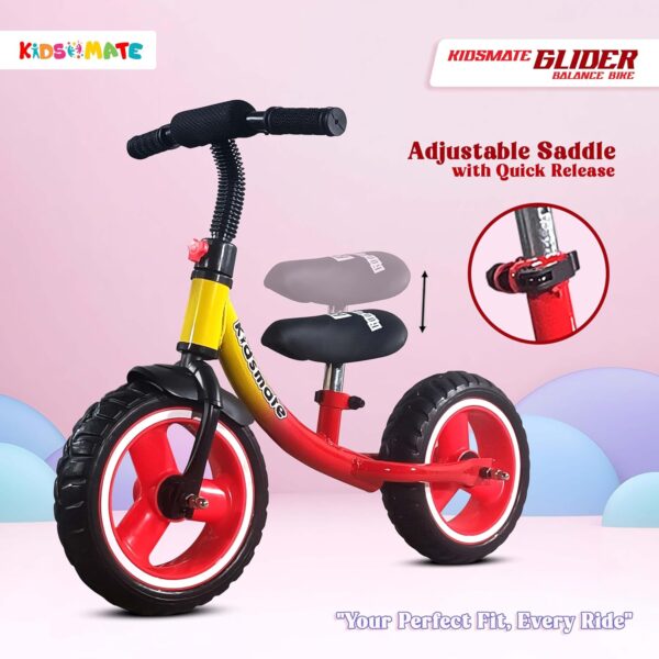 Kidsmate Glider Balance Bike for Kids | Lightweight, Durable Balancing Cycle for Boys & Girls | Adjustable Seat & Pedal-Free Toddler Bike with EVA Tires | Ideal First Bike for Ages 1-4Y (Red) - Image 3