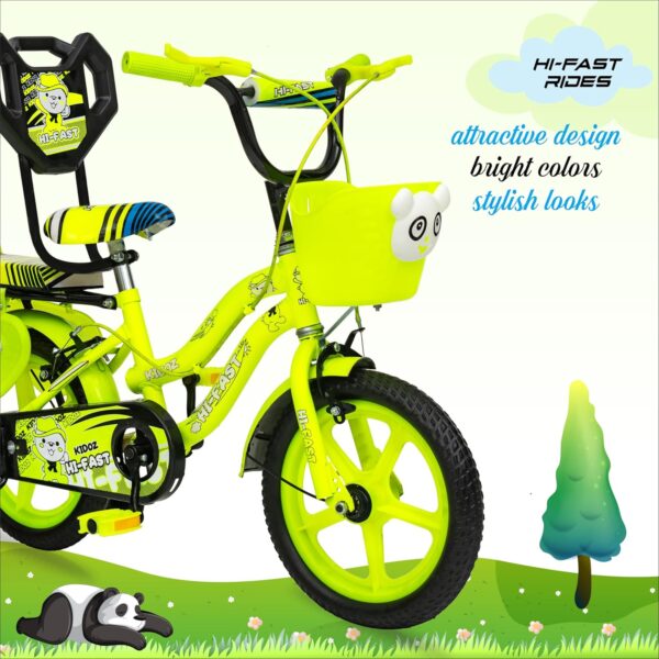 HI-FAST 14 inch Kids Cycle for Boys & Girls 2 to 5 Years with Back Seat & Training Wheels (95% Assembled), (NGreen), Rigid - Image 3
