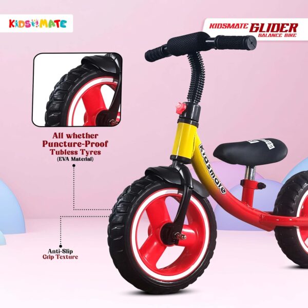 Kidsmate Glider Balance Bike for Kids | Lightweight, Durable Balancing Cycle for Boys & Girls | Adjustable Seat & Pedal-Free Toddler Bike with EVA Tires | Ideal First Bike for Ages 1-4Y (Red) - Image 4