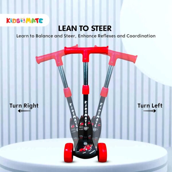 Kidsmate Rider Pro Kick Scooter with Broad PU LED Wheels | 3-Wheel Skating Scooter for Boys & Girls of Ages 2-12 Years | 5-Level Adjustable Height, and Easy Fold Design (Black) - Image 4