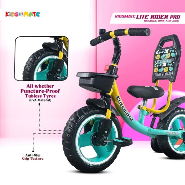 Kidsmate Lite Rider Pro Balance Cycle for Kids - Kids Cycle with Adjustable Seat & Backrest | Bell with Durable Training Wheels & EVA Tires | Baby Balance Bike Perfect for Ages 1-4Y (Sea Green) - Image 3