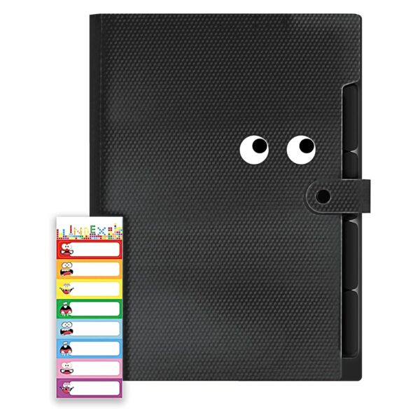 NISUN 5 Pocket Expanding File Folder with Fun Sticky Labels, Letter Size Accordion File Organizer, Portable Folders for Documents, Aesthetic Paper Organizer for School & Office (Black) - Image 2