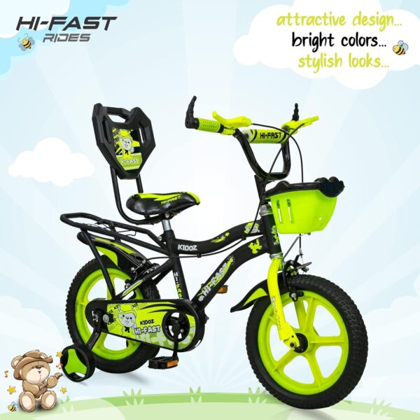 HI-FAST Kidoz Fun and Easy-Ride 14 Inch Cycles for Kids Ages 2-5 Years with Training Wheels and 95% Assembled, Rigid, Green - Image 3