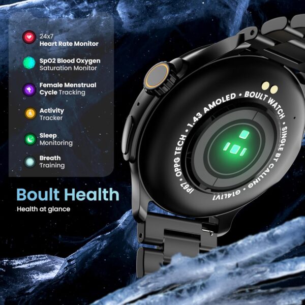 Boult Newly Launched Crown R Pro Smart Watch 1.43''HD AMOLED, Bluetooth Calling, Working Crown, Zinc Alloy Frame, 600 Nits Brightness, AI Voice Assistant, SpO2 Monitoring, 120+ Sports Mode (Jet Black) - Image 13