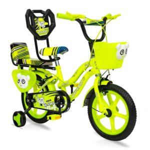 HI-FAST 14 inch Kids Cycle for Boys & Girls 2 to 5 Years with Back Seat & Training Wheels (95% Assembled), (NGreen), Rigid