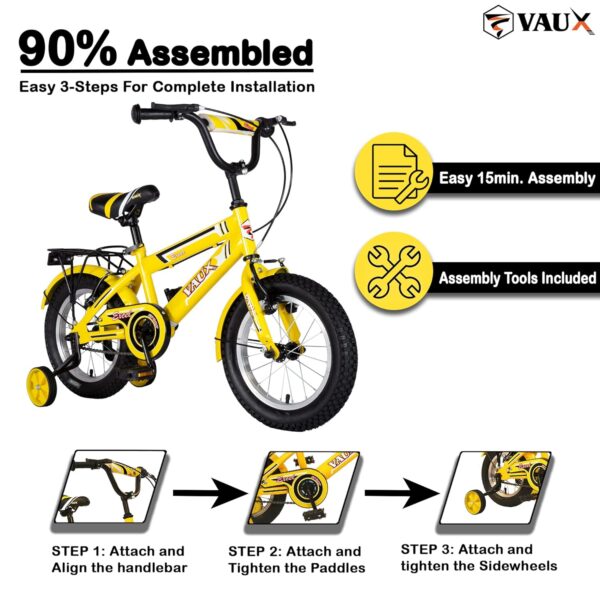 Vaux Excel 14T Cycle for Kids with Carrier, Bicycle for Kids 3 to 5 Years with Hi-Ten Steel Frame, V-Brakes, Alloy Rims & Ralson Tubular Tyres (Yellow) - Image 5
