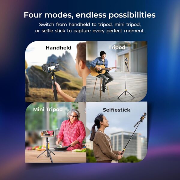 DIGITEK® (DTR-555 SS) 5.57ft Foldable Tripod Selfie Stick for Smartphones & Gopro Action Cameras, 360° Rotation, 3-Leg Base, 2Kg Load, 10m Wireless Remote, 7 Section Adjustable, for Selfie & Vloggers - Image 9