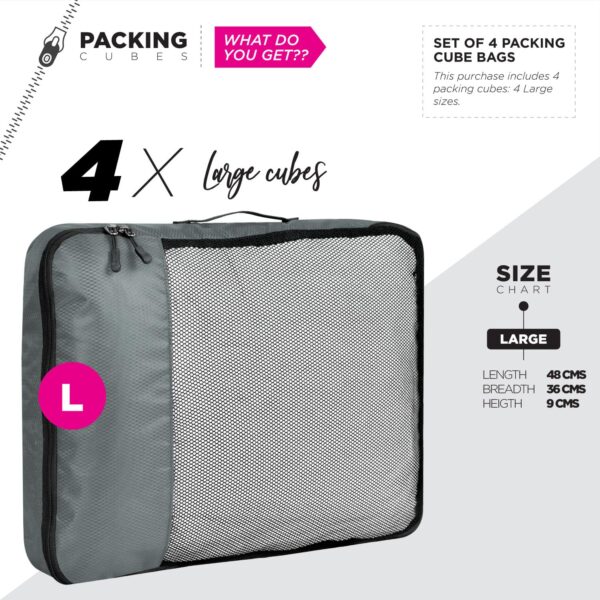 FATMUG Polyester Packing Cubes Travel Pouch Bag Suitcase Luggage Organiser Set Of 4 - Large Size - Grey - Image 3