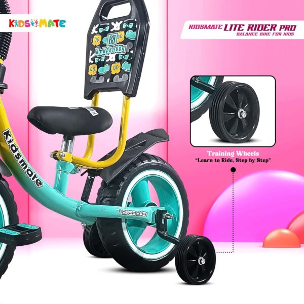 Kidsmate Lite Rider Pro Balance Cycle for Kids - Kids Cycle with Adjustable Seat & Backrest | Bell with Durable Training Wheels & EVA Tires | Baby Balance Bike Perfect for Ages 1-4Y (Sea Green) - Image 5