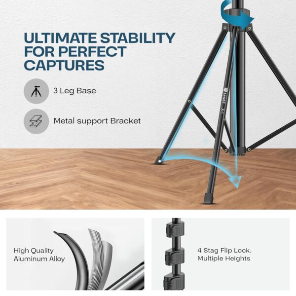Tygot X-1 67 Inch (170cm) Aluminium Tripod with Bluetooth Remote, Mobile Holder, Phone Stand for Ring Light, GoPro & Camera, Light Stand for Video Recording, Shooting, Streaming, Reels, YouTube - Image 7