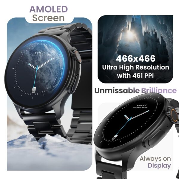 Boult Newly Launched Crown R Pro Smart Watch 1.43''HD AMOLED, Bluetooth Calling, Working Crown, Zinc Alloy Frame, 600 Nits Brightness, AI Voice Assistant, SpO2 Monitoring, 120+ Sports Mode (Jet Black) - Image 6