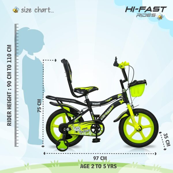 HI-FAST Kidoz Fun and Easy-Ride 14 Inch Cycles for Kids Ages 2-5 Years with Training Wheels and 95% Assembled, Rigid, Green - Image 2