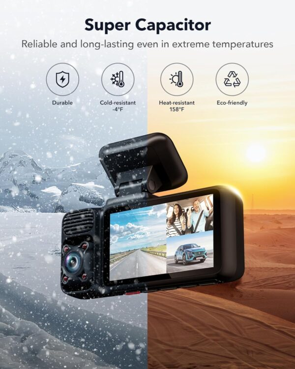 REDTIGER 4K 3 Channel Dash Cam 5G WiFi Built-in GPS, Free 64GB Card, 2160P+1080P+1080P Front and Rear Inside Loop Recording, Triple Car Camera with 3 Inch Screen, IR Night View, WDR, Parking Mode - Image 6