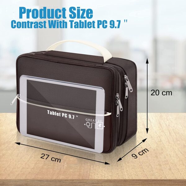 Seagull flight of fashion Double Layer Electronic Gadget Organizer Case, Cable Organizer Bag for Accessories with Mobile Stand - 27 X 20 X 9 cm - Coffee - Model 2 - Image 4