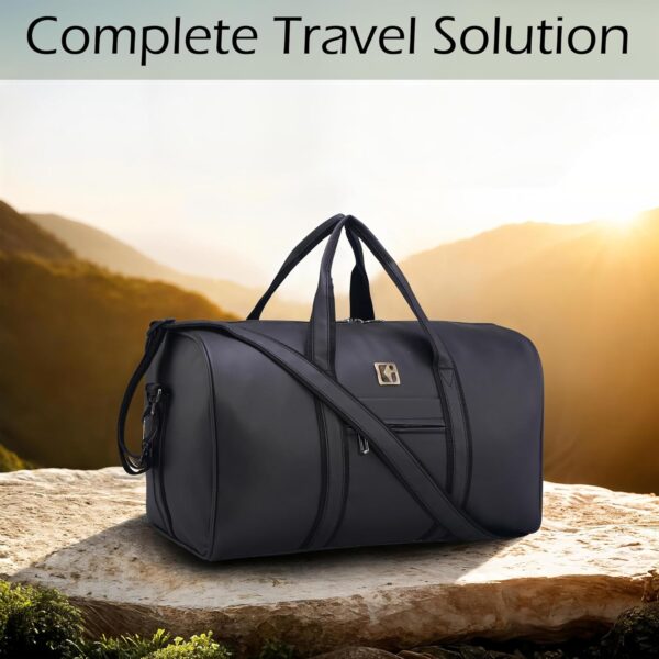 Kuber Industries Premium Leather Duffle Bags for Travel for Women & Men | Spacious Cabin Bag with Detachable Shoulder Strap | Water Resistant Luggage Bag for Travelling & Tour | Black - Image 3