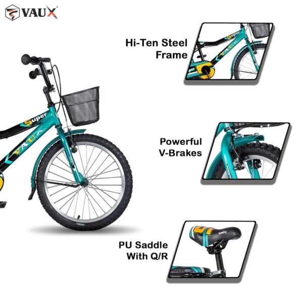 Vaux Super 20 Inch Rigid Cycle For Boys & Girls 5 To 8 Years With Basket, Backseat & Backrest, 20T Cycle With Steel Frame & Tubular Tyres, Bicycle For Kids With Ideal Height 3.6Ft To 4.5Ft(Green) - Image 3