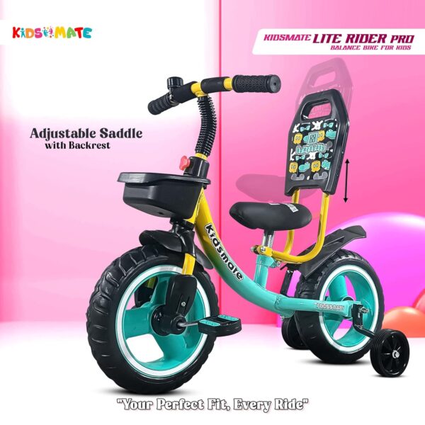 Kidsmate Lite Rider Pro Balance Cycle for Kids - Kids Cycle with Adjustable Seat & Backrest | Bell with Durable Training Wheels & EVA Tires | Baby Balance Bike Perfect for Ages 1-4Y (Sea Green) - Image 2