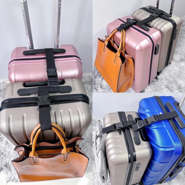 NIHSPRUHAY 2pcs Two Add a Bag Luggage Set Strap Travel Luggage Suitcase Adjustable Belt Travel Accessories Travel Attachment - Connect Your 3 luggages - Black - Image 3
