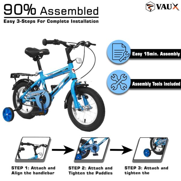 Vaux Plus Cycle for Kids 2 to 4 Years Old with Support Wheels, Ideal for Both Boys & Girls, Hi-Ten Steel Frame, Strong Alloy Rims & Ralson Tubular Tyres,95% Assembled, Ideal Height:2ft to 3ft(Blue) - Image 5