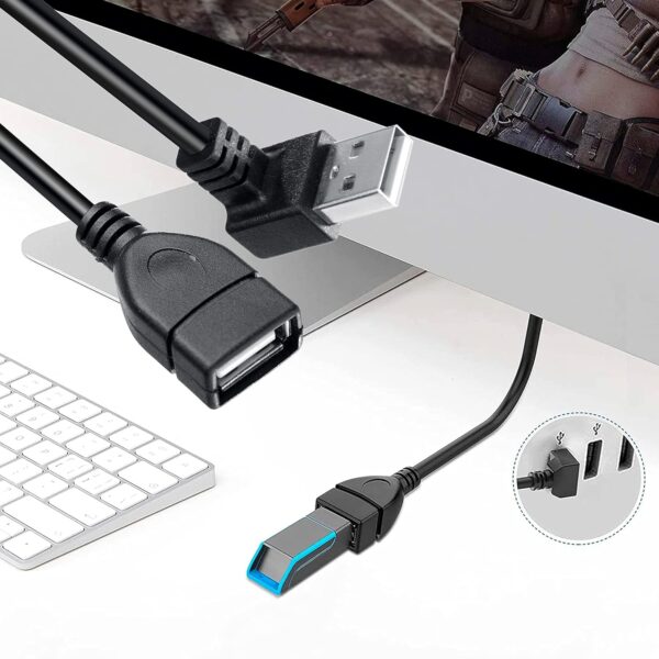 Storite 15CM USB 2.0 Extension Cable USB Male to Female Converter Adapter Extender Cord Up Angle - Black - Image 4