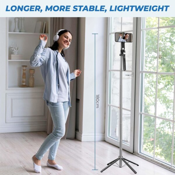 Kratos K5 Selfie Stick with Balance Handle & Recharable BT Remote, Stable 4 Leg Design, Selfie Stick with Tripod Stand for 360° Panoramic Shoot, 62" Long, Made for Phones, Ring Light, Gopro, Camera - Image 8