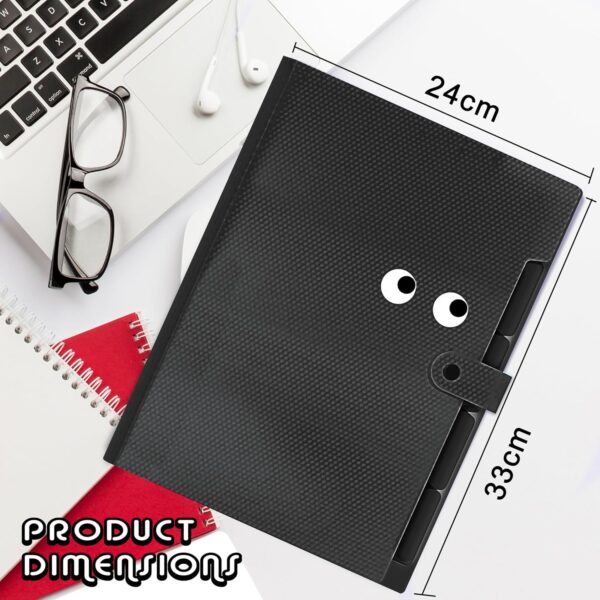 NISUN 5 Pocket Expanding File Folder with Fun Sticky Labels, Letter Size Accordion File Organizer, Portable Folders for Documents, Aesthetic Paper Organizer for School & Office (Black) - Image 3