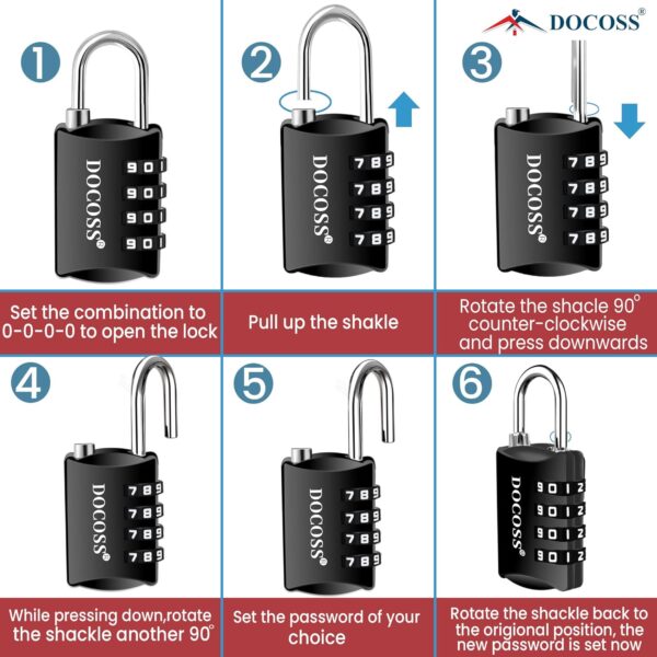 DOCOSS Metal 4-Digit Password Number Luggage Travel Bag Locks, Pack of 2 (Black), Combination Lock - Image 7