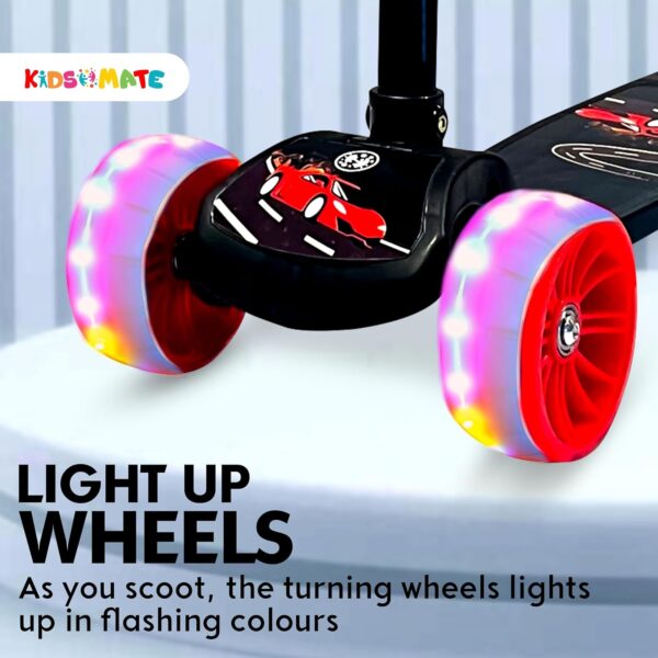 Kidsmate Rider Pro Kick Scooter with Broad PU LED Wheels | 3-Wheel Skating Scooter for Boys & Girls of Ages 2-12 Years | 5-Level Adjustable Height, and Easy Fold Design (Black) - Image 3