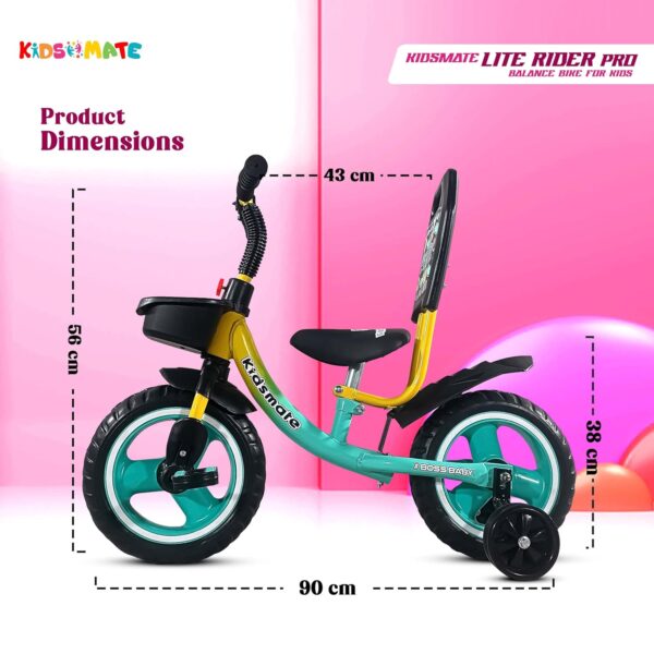 Kidsmate Lite Rider Pro Balance Cycle for Kids - Kids Cycle with Adjustable Seat & Backrest | Bell with Durable Training Wheels & EVA Tires | Baby Balance Bike Perfect for Ages 1-4Y (Sea Green) - Image 7