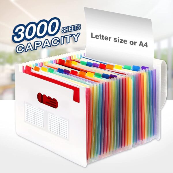 NISUN 24 Pockets File Organizer, Expanding File Folder, Plastic Letter Size with Labels, Accordion Document Organizer, Adjustable Buckle Folder, A4 Portable Accordion Paper/Bill/Receipt Bag - White - Image 7