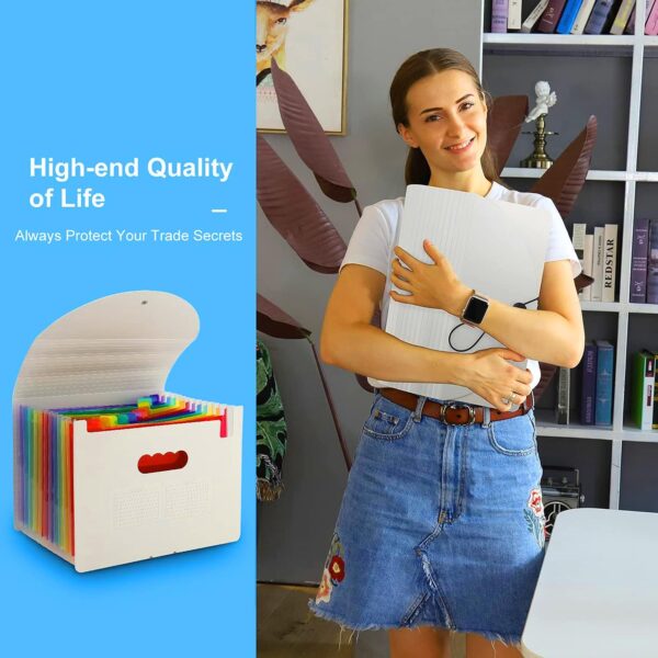 NISUN 24 Pockets File Organizer, Expanding File Folder, Plastic Letter Size with Labels, Accordion Document Organizer, Adjustable Buckle Folder, A4 Portable Accordion Paper/Bill/Receipt Bag - White - Image 6