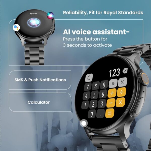 Boult Newly Launched Crown R Pro Smart Watch 1.43''HD AMOLED, Bluetooth Calling, Working Crown, Zinc Alloy Frame, 600 Nits Brightness, AI Voice Assistant, SpO2 Monitoring, 120+ Sports Mode (Jet Black) - Image 7