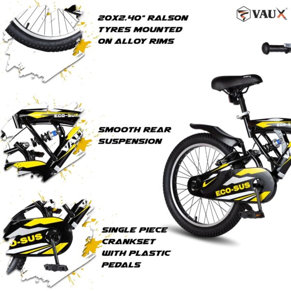 Vaux Eco-Sus 20" Black Kids Sports Bicycle. Ideal for Cyclist with Height (3'11" - 4'3"). Simple and Easy to Assemble. - Image 2