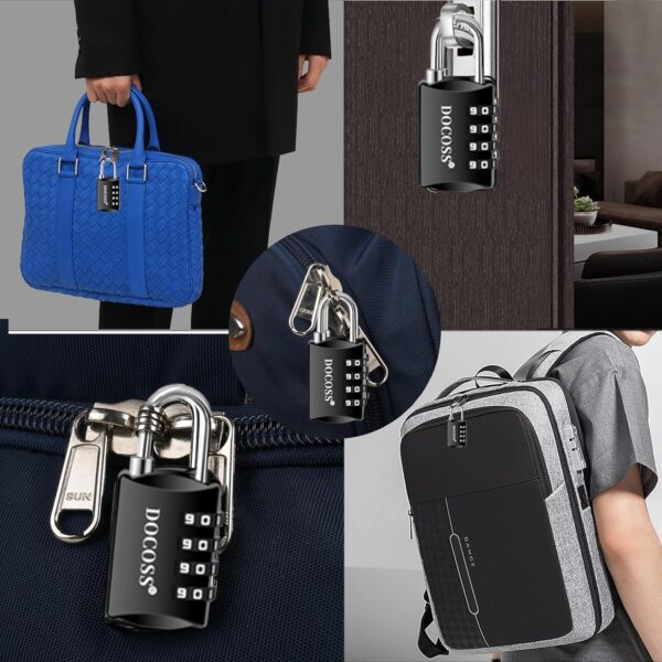 DOCOSS Metal 4-Digit Password Number Luggage Travel Bag Locks, Pack of 2 (Black), Combination Lock - Image 6