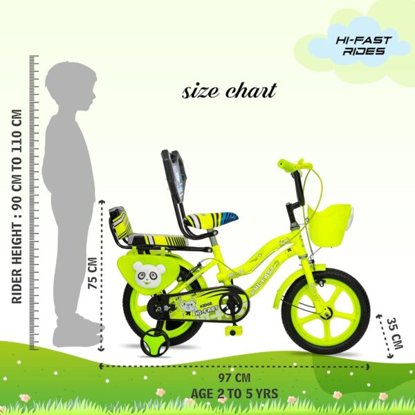 HI-FAST 14 inch Kids Cycle for Boys & Girls 2 to 5 Years with Back Seat & Training Wheels (95% Assembled), (NGreen), Rigid - Image 4