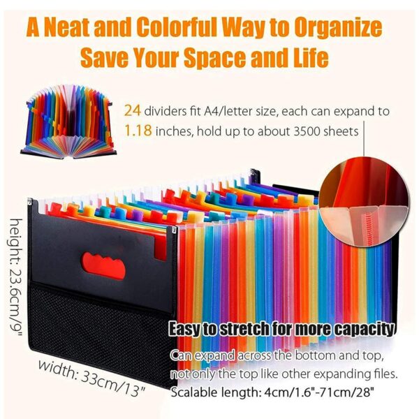 NISUN 24 Pockets Expanding File Folders, Accordion File A4 Letter Size, Alphabetical Expandable Accordion Document Holder Bill Receipt Organizer (23 * 33Cm), Black - Image 5