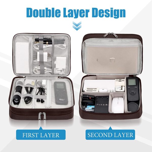 Seagull flight of fashion Double Layer Electronic Gadget Organizer Case, Cable Organizer Bag for Accessories with Mobile Stand - 27 X 20 X 9 cm - Coffee - Model 2 - Image 5