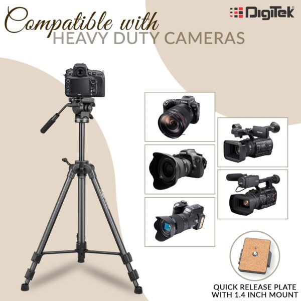 DIGITEK® (DPTR 880 PRO) (165 CM) Platinum Aluminum Light Weight Tripod, with Fluid Video Head, for DSLR & Video Cameras, Maximum Operating Height: 5.90 Feet, Maximum Load : 6 kgs (Black) - Image 7