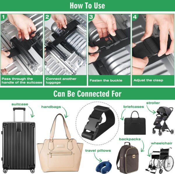 NIHSPRUHAY 2pcs Two Add a Bag Luggage Set Strap Travel Luggage Suitcase Adjustable Belt Travel Accessories Travel Attachment - Connect Your 3 luggages - Black - Image 7