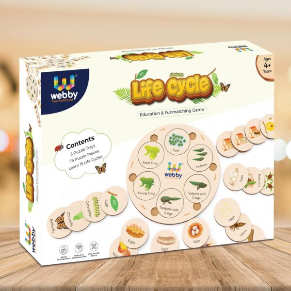 Webby Life Cycle Educational Game | Learn 15 Life Cycles | 3 Wooden Puzzle Boards with 4,5 and 6 Slots Fun Educational Montessori Preschool Game | Wooden Educational Toys for Kids (75 Pieces) - Image 3