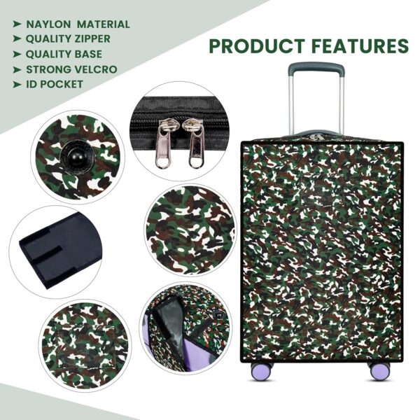 Storite 20 Inch Zippered Nylon Military Print Trolley Cover/Suitcase Cover/Waterproof Dustproof Luggage Cover with Transparent ID Pocket for Wheeled Luggage Bags (48 X 23 X 36Cm) - Image 5