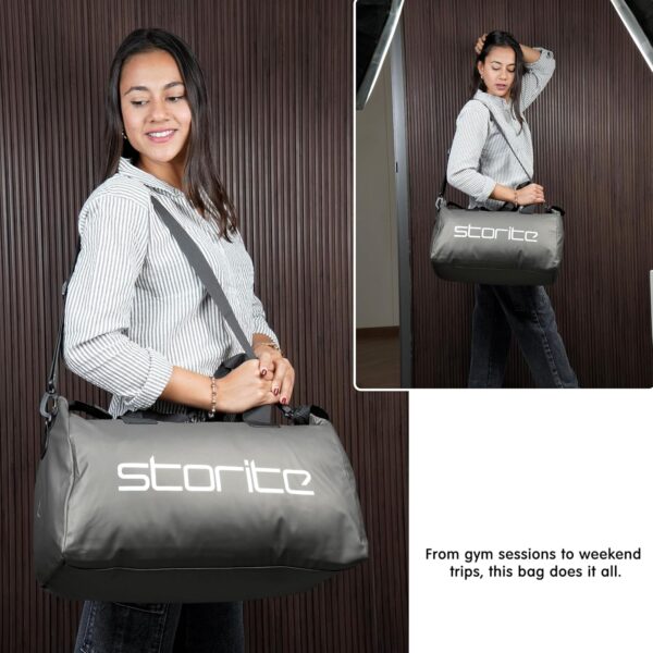 Storite Nylon 51 Cm Luggage Travel Duffle Bag for Women, Shoulder Bag with Wet Pocket Weekender Overnight Luggage Bag, Trendy and Stylish Bag (Shiny Grey 51 x 21 x 33 cm) - Image 5
