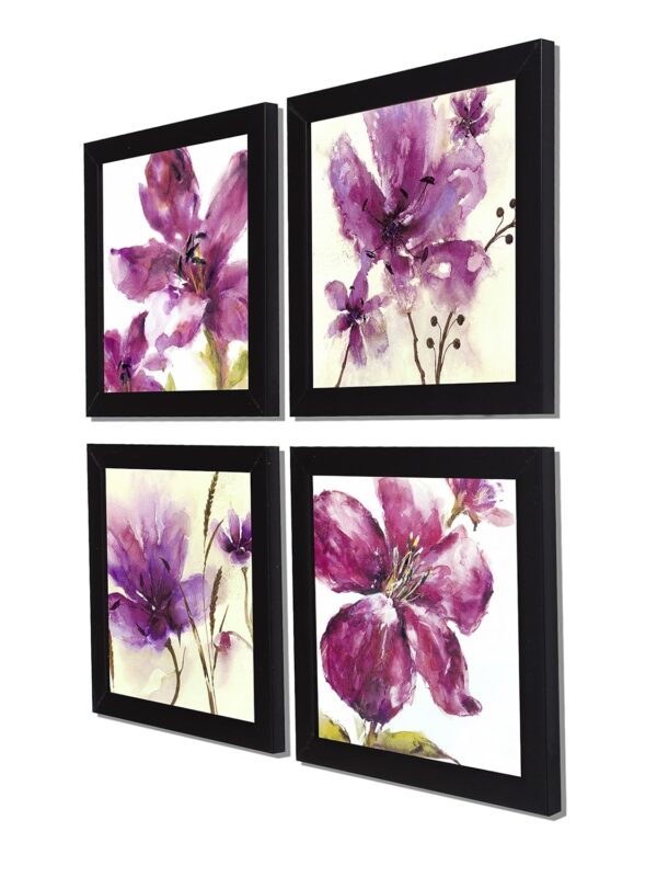 Painting Mantra Purple Breez Flower Framed Painting/Posters for Room Decoration, Set of 4 Black Frame UV Textured Art Prints/Posters for Living Room (4 Unit, 9 x 9 Inches) - Image 5