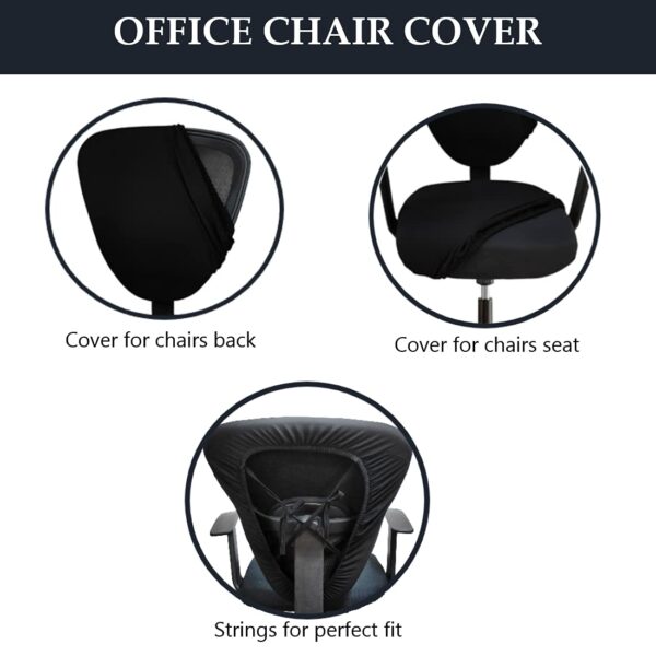 ITSPLEAZURE Black 2 Piece Set of 1 Office Chair Cover 200GSM Fabric Stretchable Elastic Polyester Removable Washable Office Computer Desk Executive Rotating Chair Seat Covers Slipcover Protector - Image 4