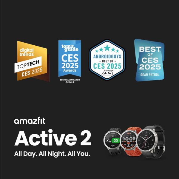 Amazfit Active 2 Premium 44mm Smart Watch, Sapphire Glass Display, Free Silicon Strap in Box, Built in GPS, 10day Battery, 5ATM, for iOS & Android, 2000 Nits Bright, 160+ Sports Mode, Black Leather - Image 3